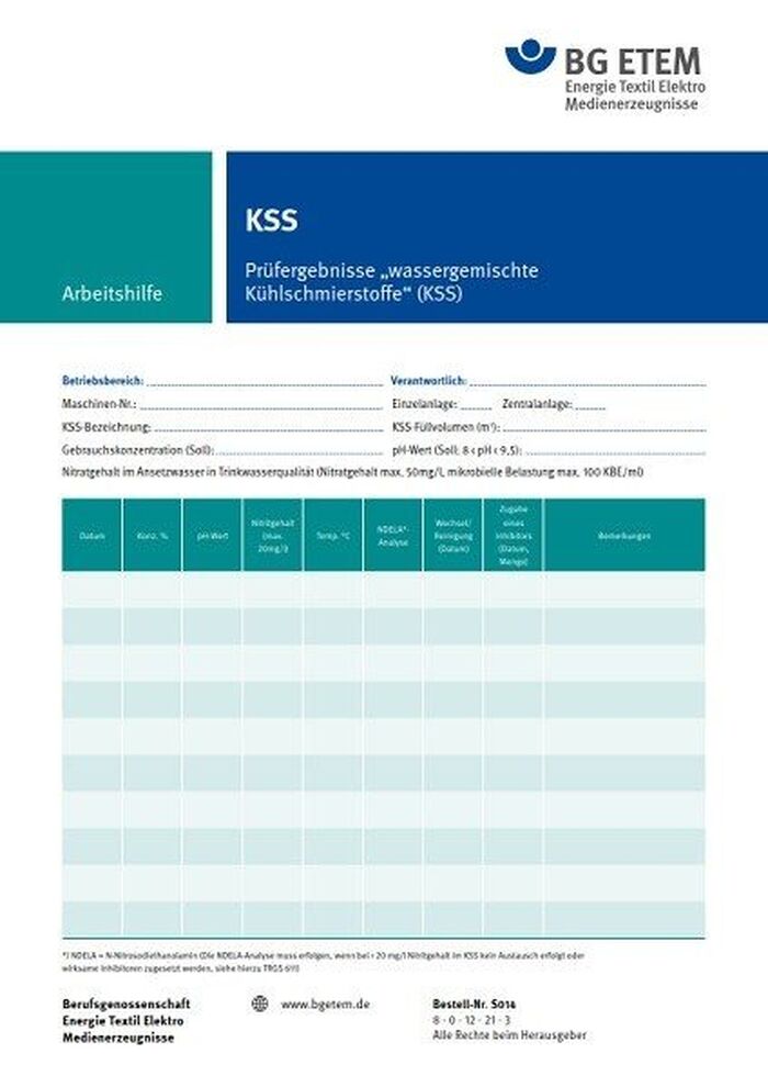 Prüfergebnisse "wassergemischte Kühlschmierstoffe" (KSS)
