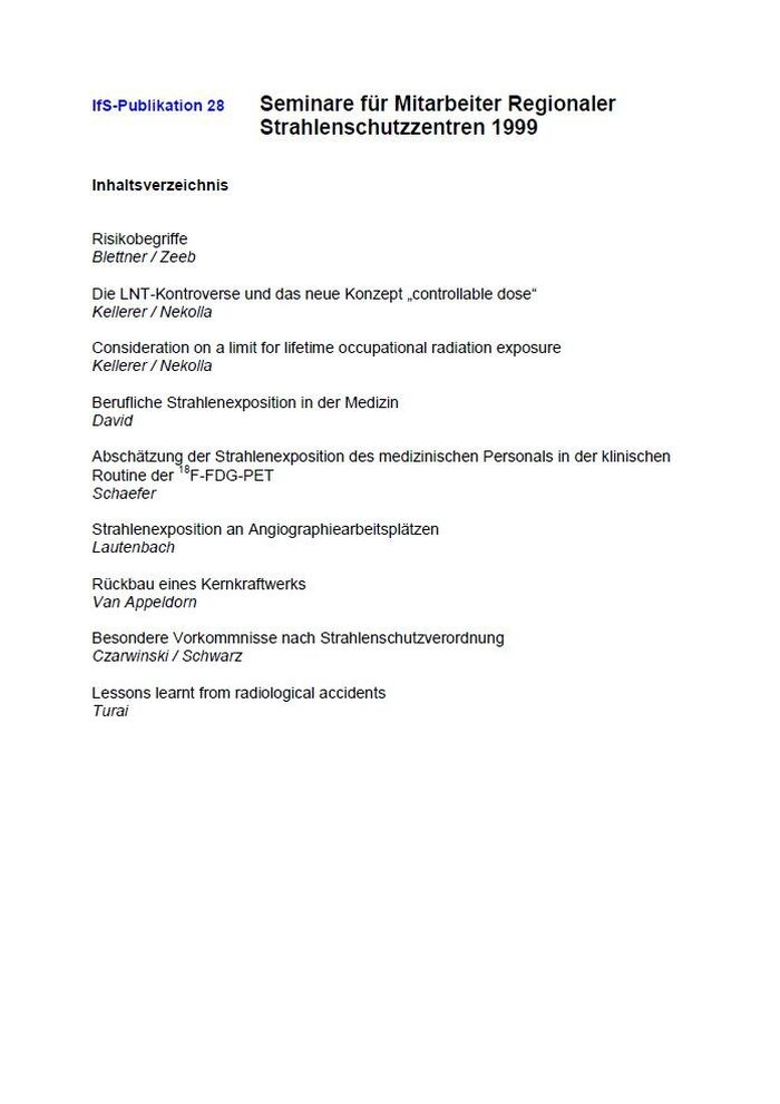 Seminare für Mitarbeiter regionaler Strahlenschutzzentren 1999