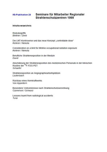 Seminare für Mitarbeiter regionaler Strahlenschutzzentren 1999