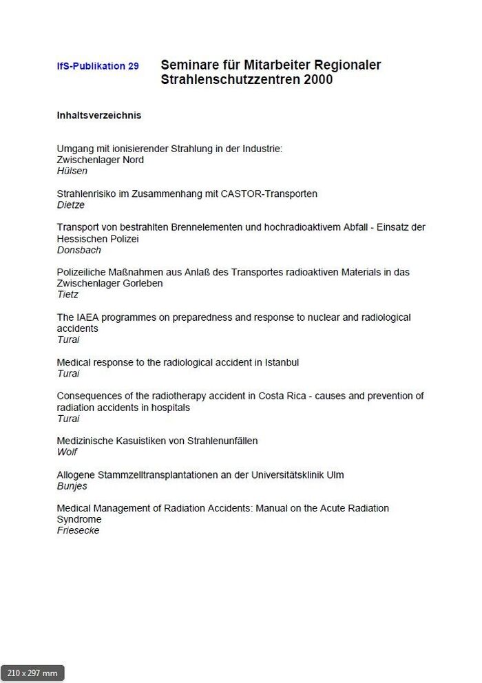 Seminare für Mitarbeiter regionaler Strahlenschutzzentren 2000