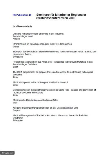 Seminare für Mitarbeiter regionaler Strahlenschutzzentren 2000