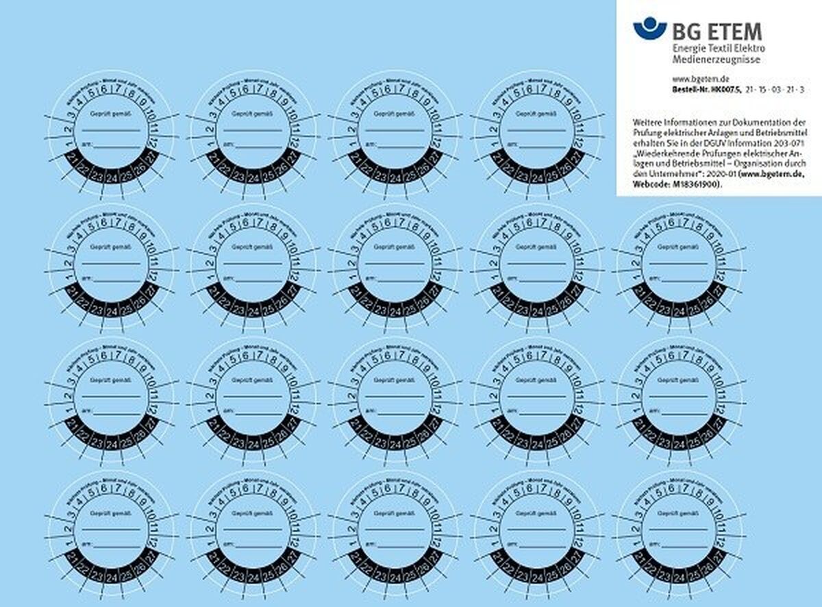 Prüfplakette Geprüft von ... Ø 32 mm (Bogen à 19 Stück) - Blau