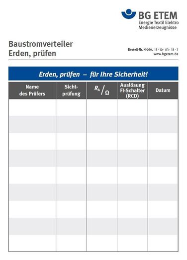 Aufkleber: Baustromverteiler - erden, prüfen - für Ihre Sicherheit